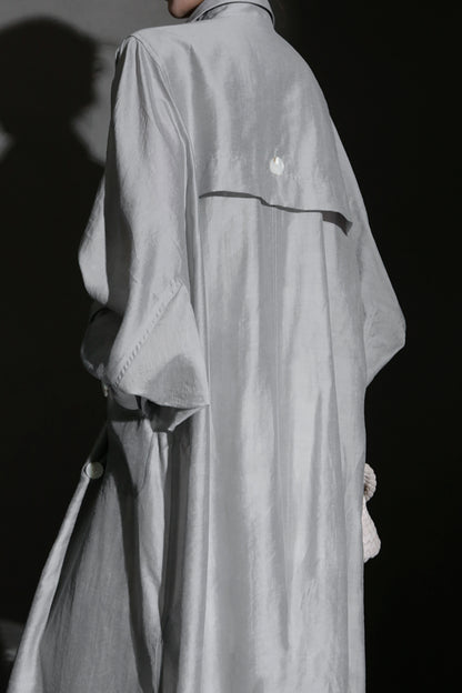 PIAOIN Light Luxury Silk Luster Tencel Linen Trench Coat Jacket -JOSEPHINE