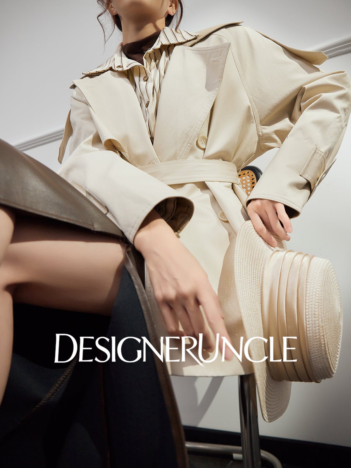 DGU "Curtain Walk" khaki long trench British style waist design jacket - Davina.