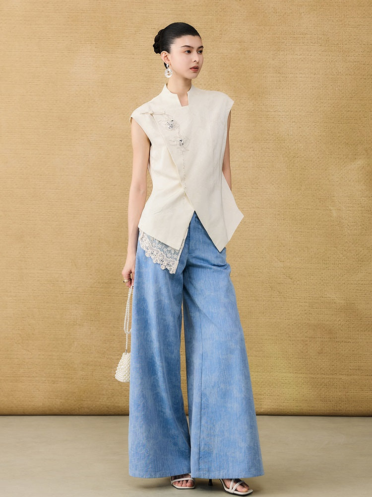 HECO Chinese style asymmetrical hand-embroidered vest top - FORD.