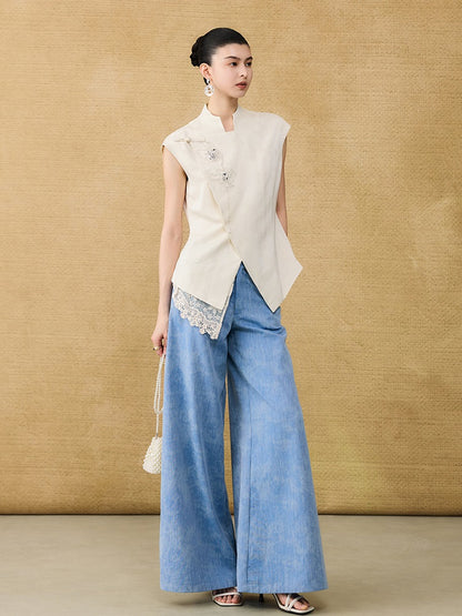 HECO Chinese style asymmetrical hand-embroidered vest top - FORD.