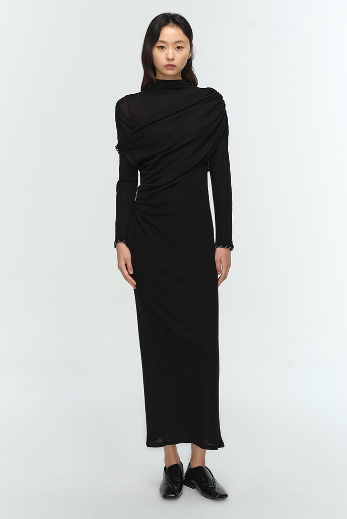 COMME MOI Lu Yan designer new women's wrap-around silk wool knitted dress - AHMED.