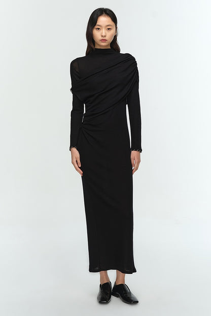COMME MOI Lu Yan designer new women's wrap-around silk wool knitted dress - AHMED.