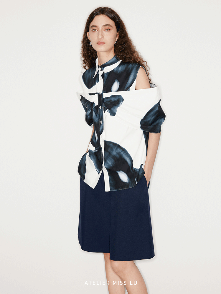 ATELIER MISS LU calla lily print three-dimensional patchwork top - LAMB