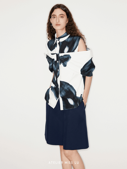 ATELIER MISS LU calla lily print three-dimensional patchwork top - LAMB