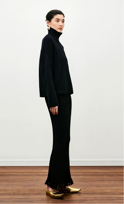 ZHUCHONGYUN sheep wool knitted tassel black textured skirt-NUNA.