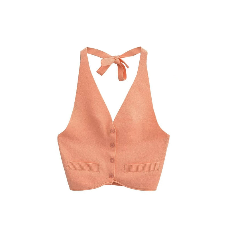 Le Palais Vintage Summer knitted vests halterneck suspenders- ROBBIE.