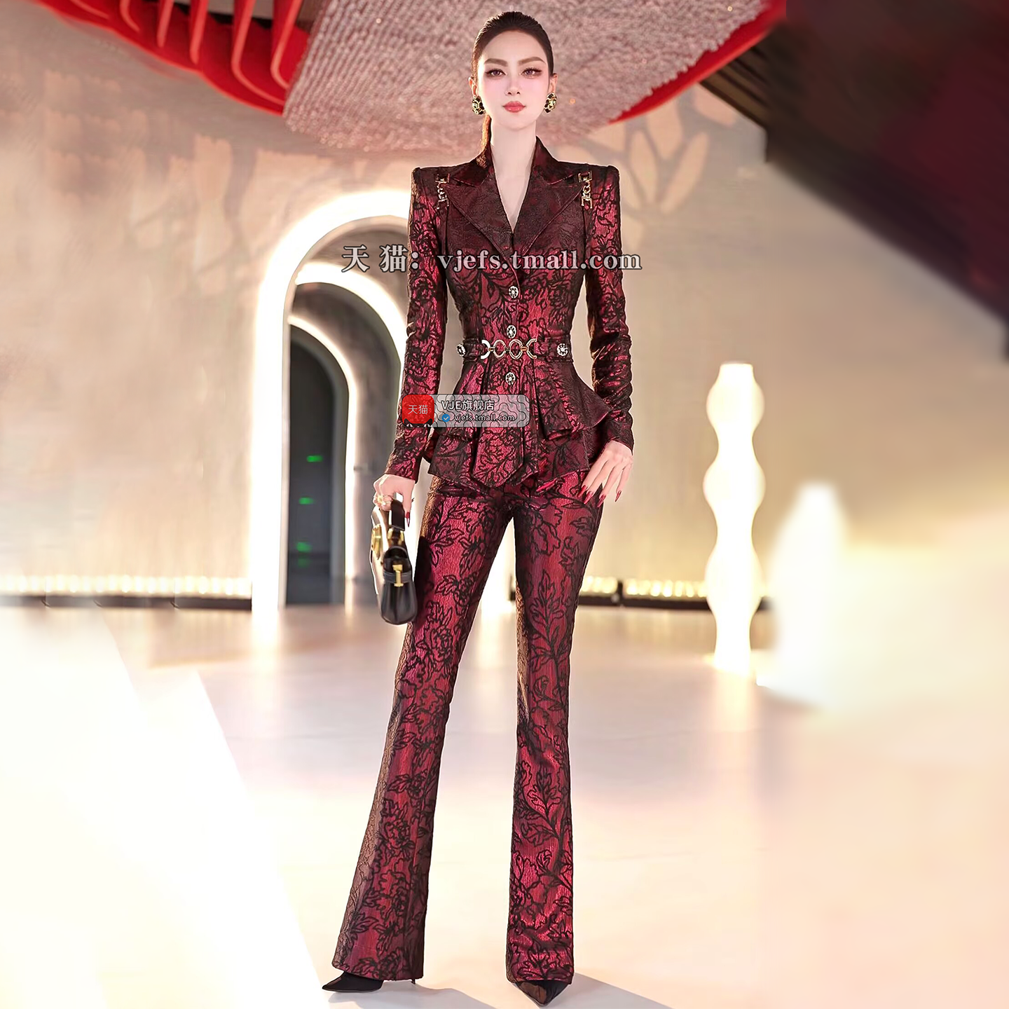 VJE Waist Skirt Jacket Micro Flared Pants Two-Piece Set - ACE.