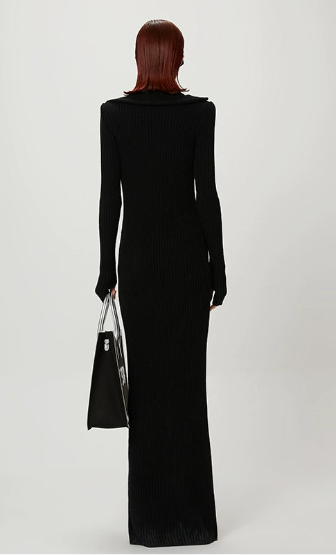 ANNAKIKI high neck long-sleeve wool long dress- JOHAN.
