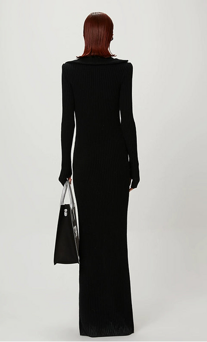 ANNAKIKI high neck long-sleeve wool long dress- JOHAN.