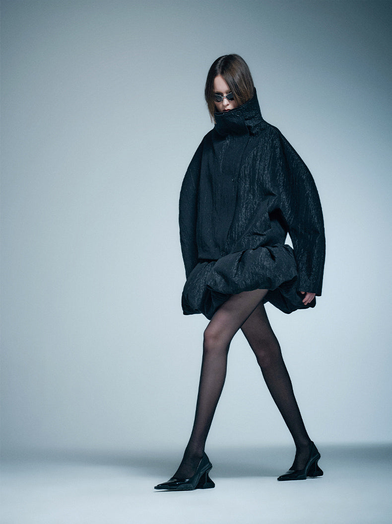 ANNAKIKI Loose Niche Designer Stand Collar Curved Sleeve Jacket-TAKUMI