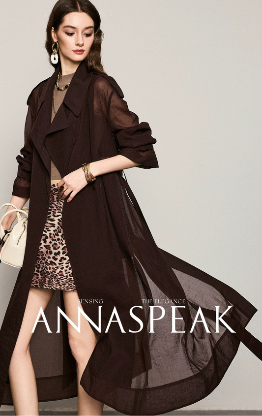 ANNASPEAK Machine  Midi Length Lightweight Loose Silhouette Long Trench Coat-MUA.