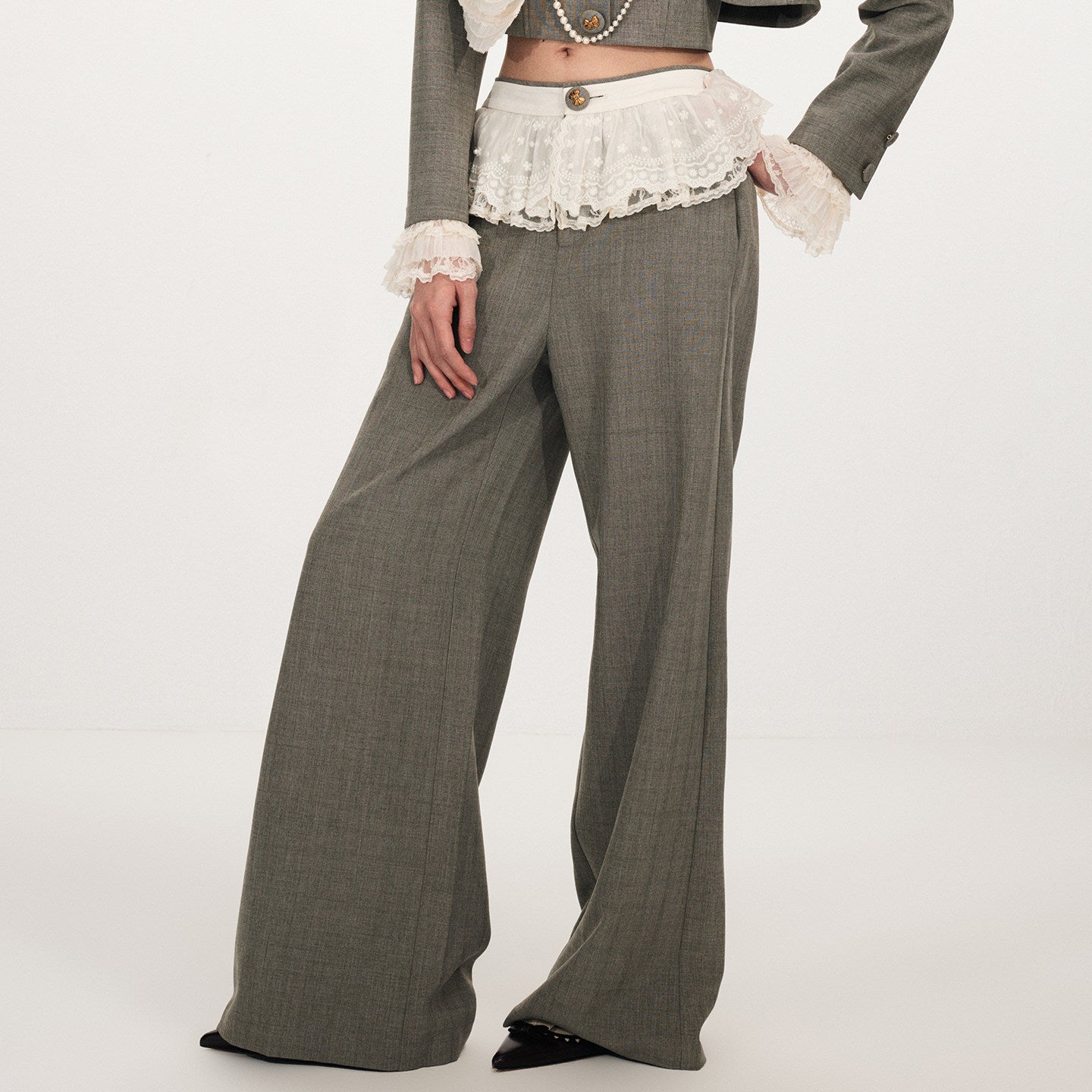 FAME Embroidered Trim Casual Straight Wide-leg Pants - LINNEA.