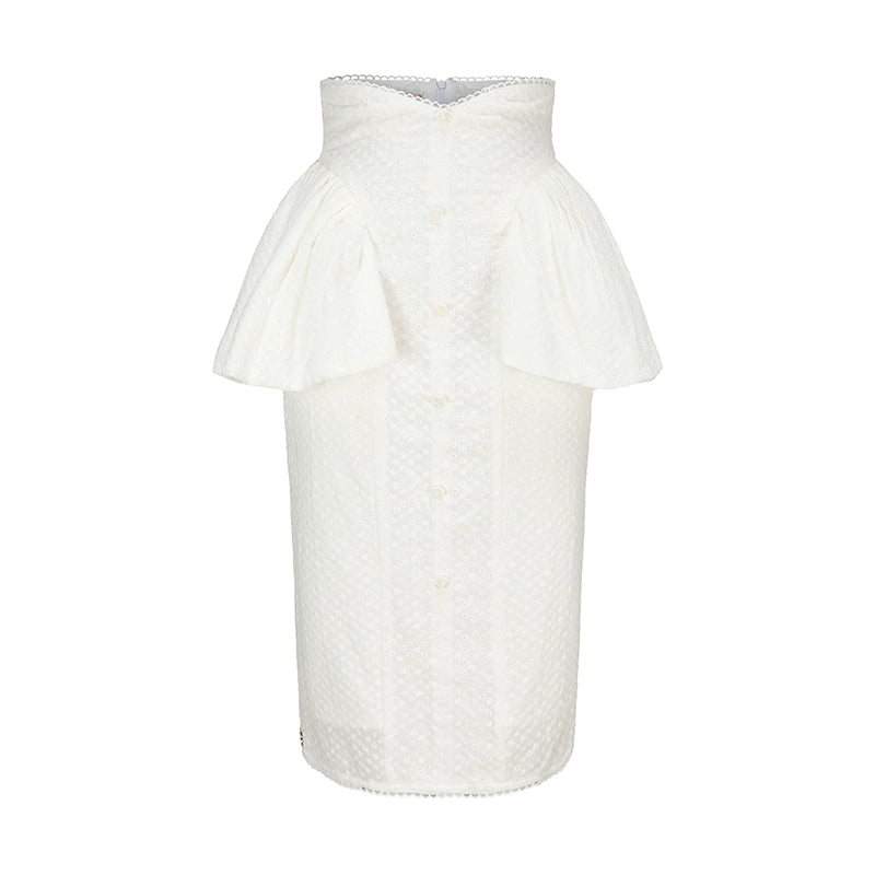 Le Palais Vintage embroidery cotton wrap short top + high-waisted bud skirt-TEE