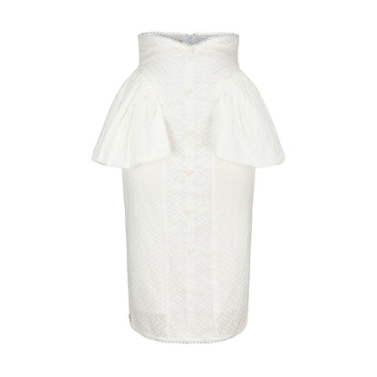 Le Palais Vintage  embroidery cotton wrap short top + high-waisted bud skirt-TEE.