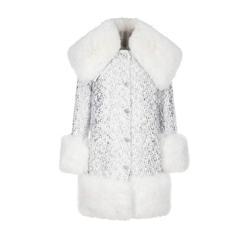 Wardrobes By Chen Elegant White Long Sleeve Medium Fur Coat-Nelo