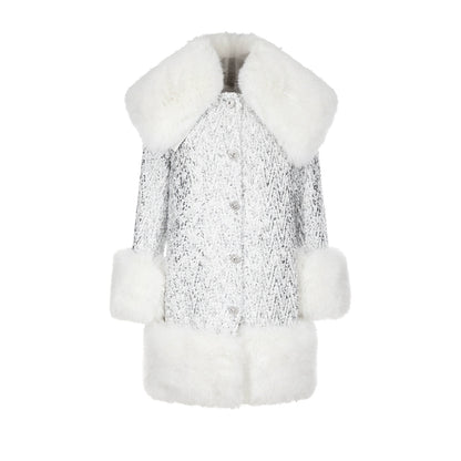 Wardrobes By Chen Elegant White Long Sleeve Medium Fur Coat-Nelo