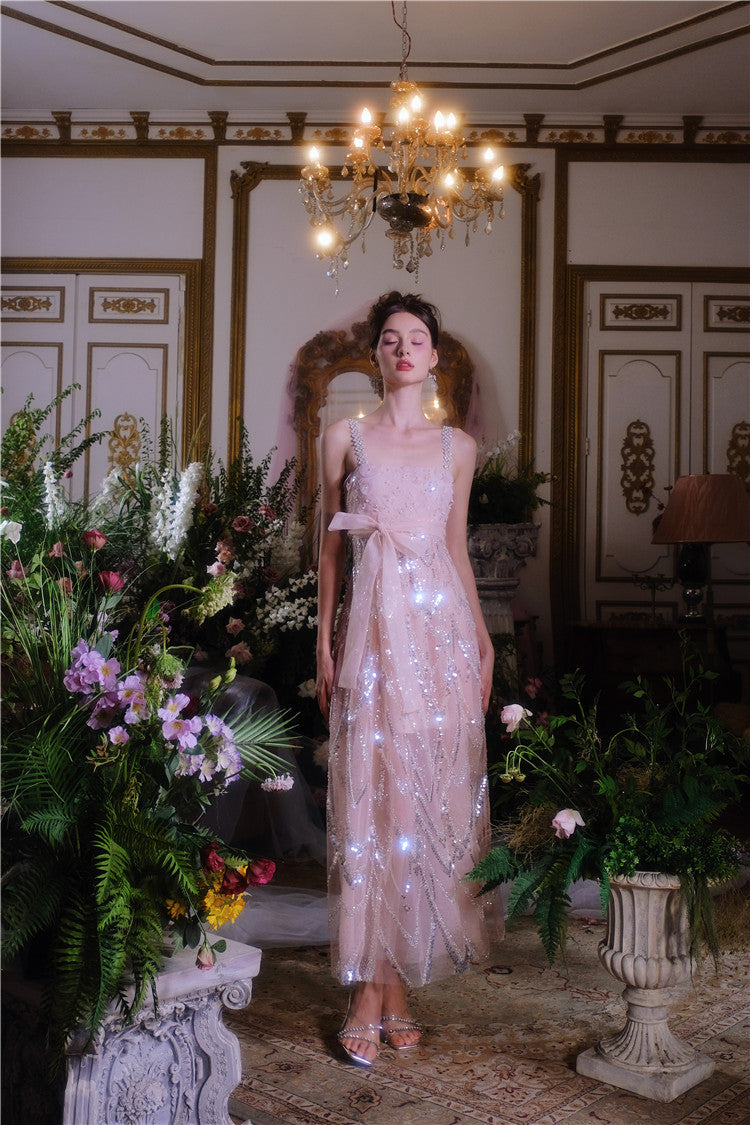 Wardrobes by Chen Luxury Fog Pink Round Neck Sleeveless Chiffon Dinner Dress-Nini