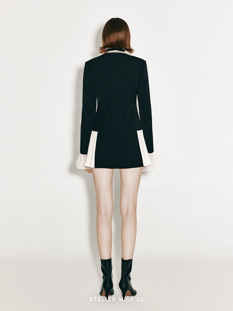 ATELIER MISS LU Fall/Winter pleated panel low-waisted long-sleeved dress - ALPHA
