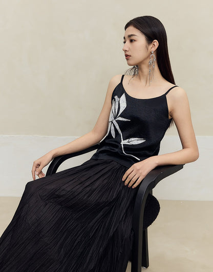 HECO 100% acetate rose embroidered black white camisole - faith.