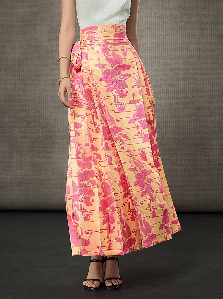 HECO Summer Lotus Pond Crane Long Skirt - GRAD.