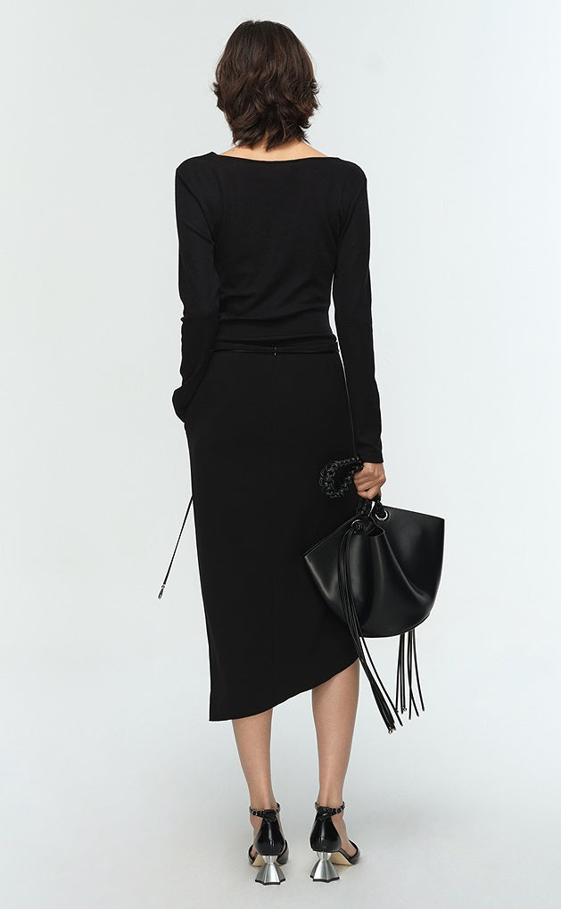 COMME MOI Lu Yan designer's new women's black straight neck silk wool knitwear - CONTROL.