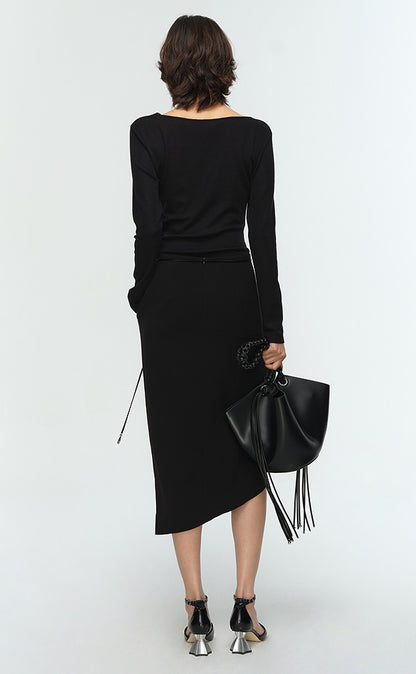 COMME MOI Lu Yan designer's new women's black straight neck silk wool knitwear - CONTROL.