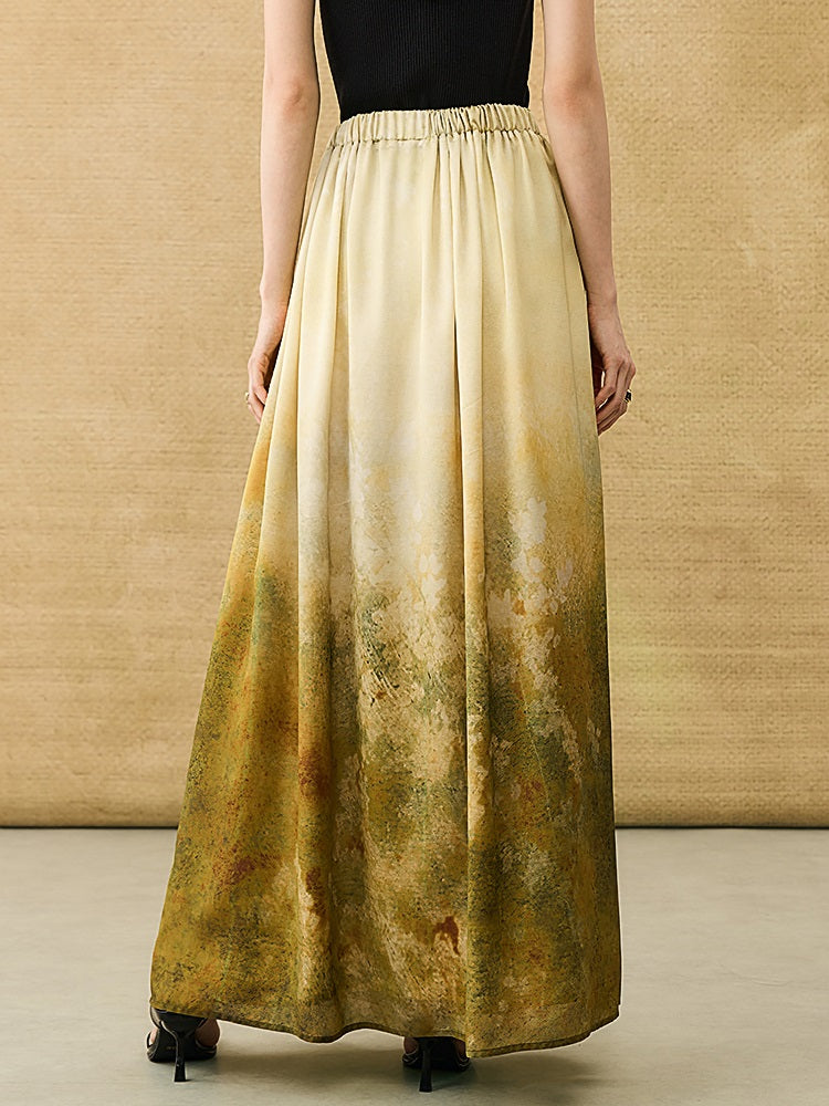 HECO Chinese Gradient Blended Lightweight Summer Print High-Waisted Skirt - AVEL.