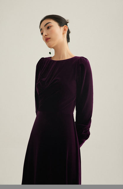 GOUDIN Evening Velvet Long Sleeve Dresses-NEVO.