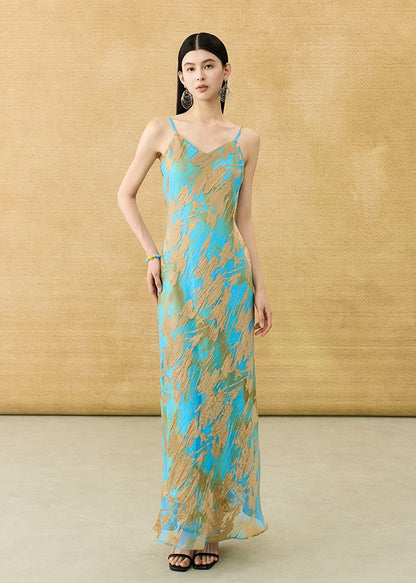 HECO Chinese style devored flower suspender dress - SKY.