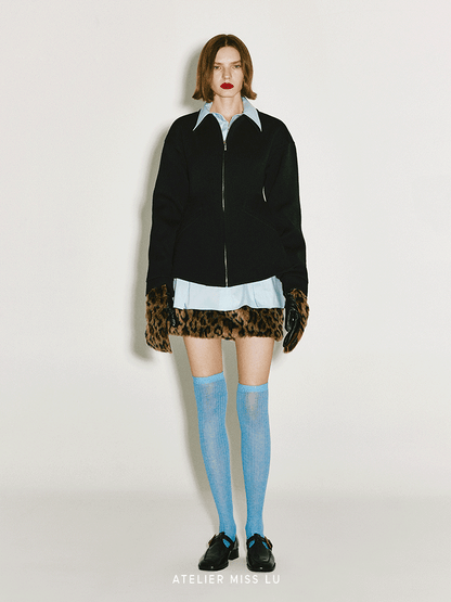 ATELIER MISS LU silhouette hem wool waist-cinching zip-up jacket - JUNA.