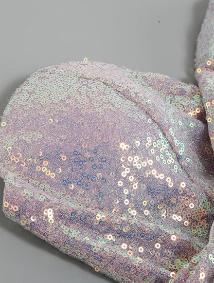 DOLLY Luxury Violet Glittering Sleeveless Chest Wrap Midi Feather Party Dress-FILIPPA