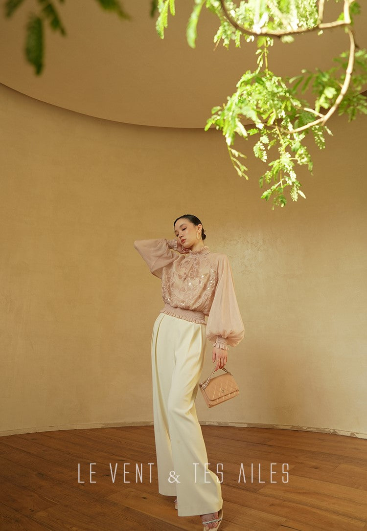 LE VENT&TES AILES Scarlet Mist Disc Sequin Tops Spring Long Sleeve Top - ANYA