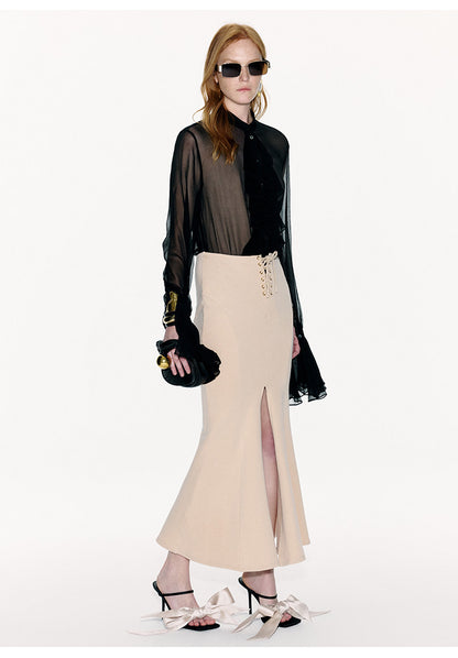 ATELIER MISS LU Crossover Tie Design Front Slit Fishtail Maxi Skirt - MARTIN.