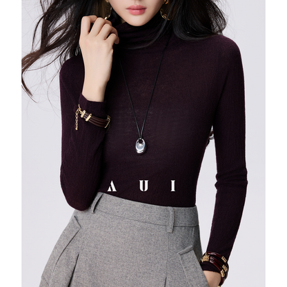 AUI Sheep Wool Black Turtleneck Sweater Slim Knit Base Jacket -  Su-Ho.