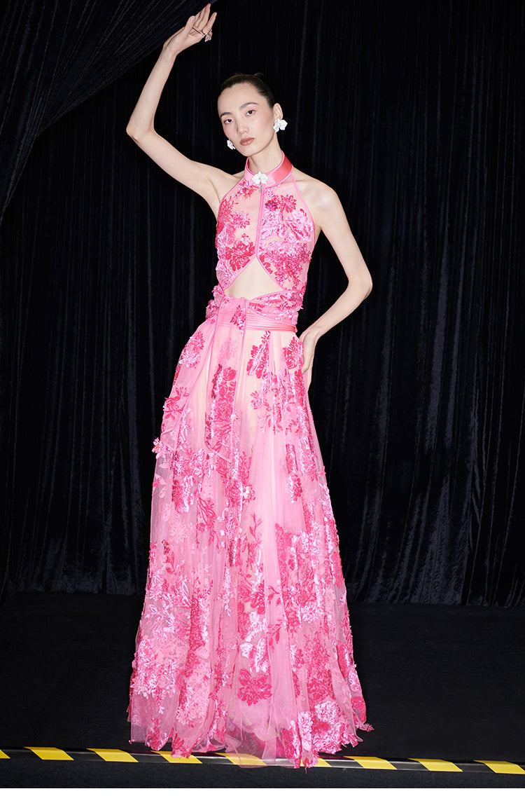 M essential Ma Kai designer falling flower embroidery nail bead lace-up top - PACK.