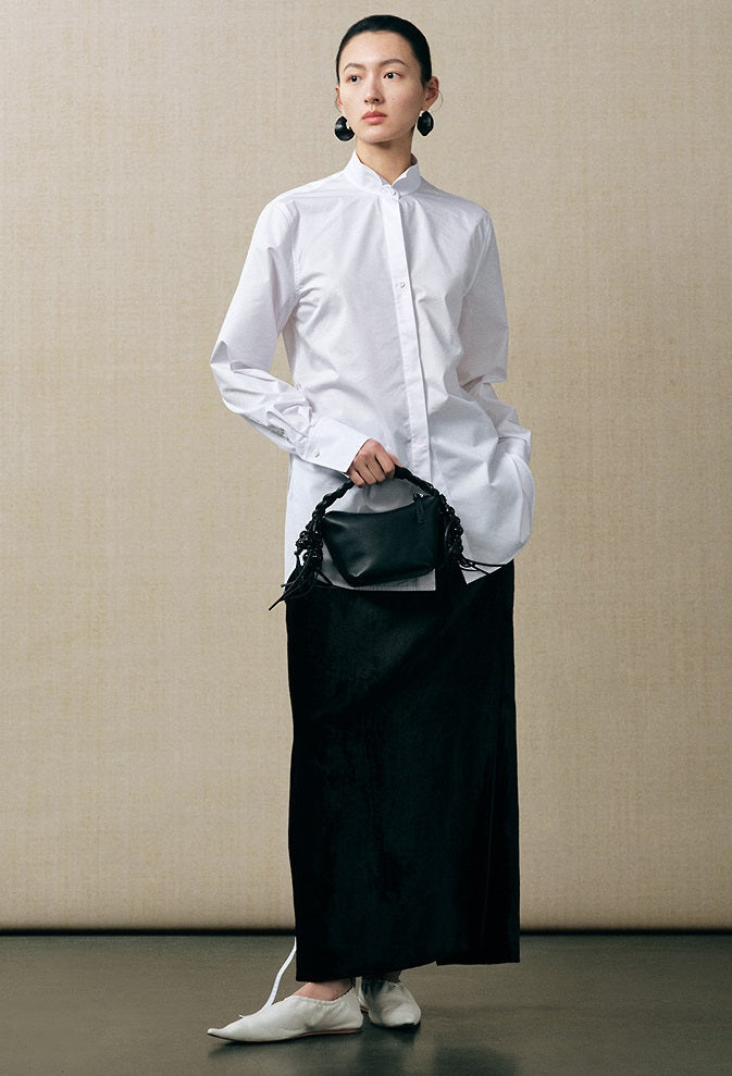 ZHUCHONGYUN cocoon-shaped organ mercerized satin back slit straight skirt-KENDRI.