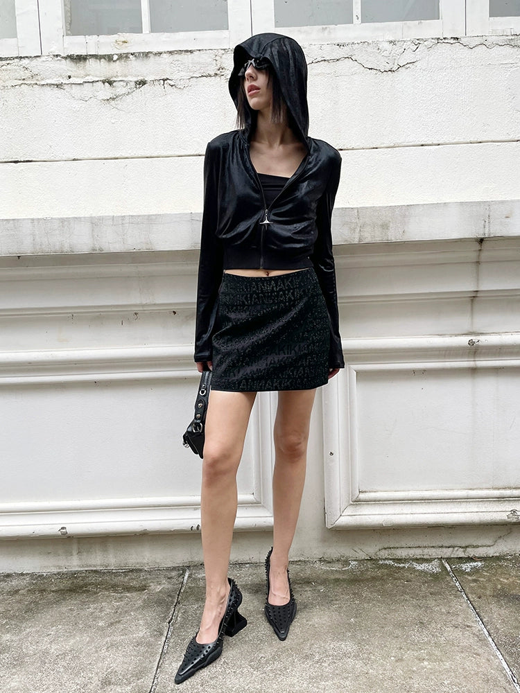 ANNAKIKI designer style back logo hot diamond waist hooded jacket-DAIKI
