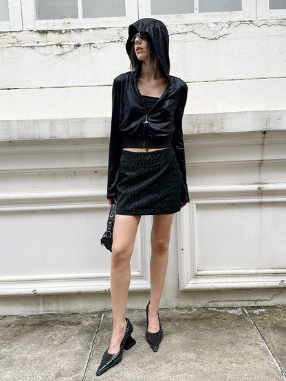 ANNAKIKI designer style back logo hot diamond waist hooded jacket-DAIKI