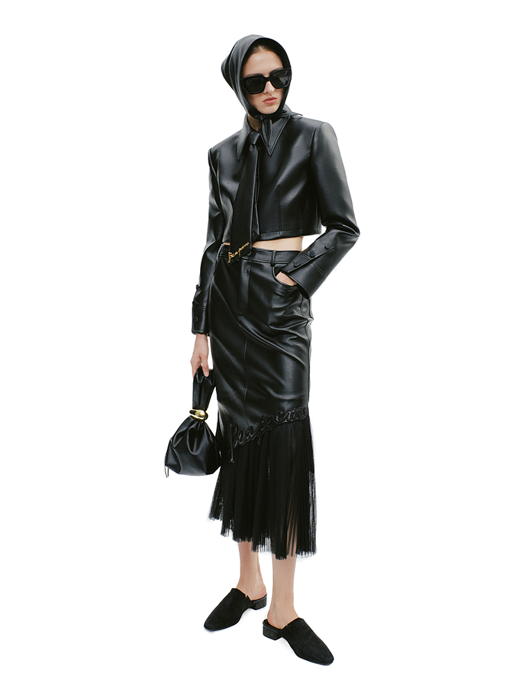 YES BY YESIR  mesh spliced mermaid leather skirt - RASP.