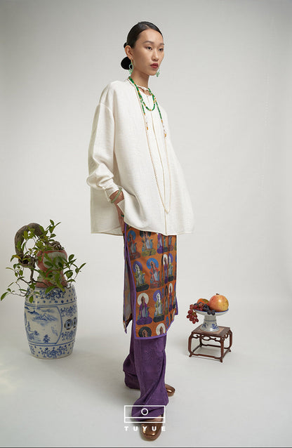 TUYUE Dunhuang Mural Print Side Slit H-shaped skirt- CHRIS.