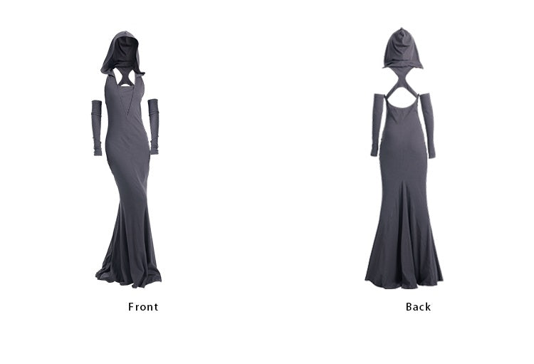 TINY IN sexy hooded backless two-tone fishtail women's dress -ROT
