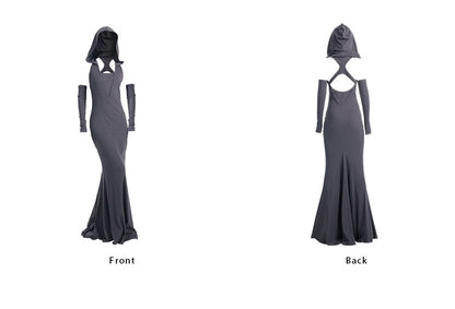 TINY IN sexy hooded backless two-tone fishtail women's dress -ROT