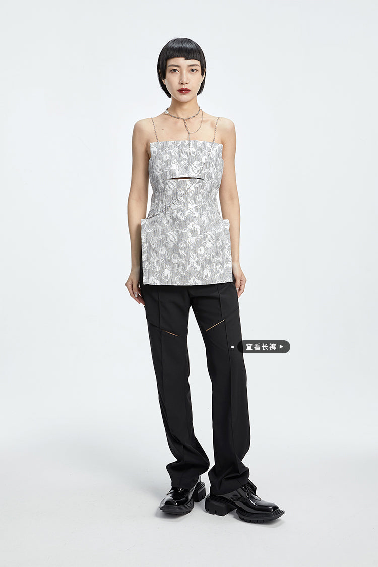 TINY IN chain irregular jacquard camisole women gray top-NANA