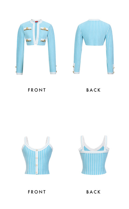 Bright  blue vertical striped two-piece knitted top - Ari