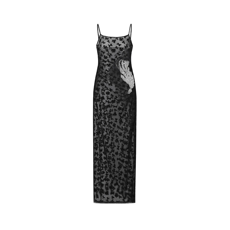 M essential Mackay designer Dot Rose jacquard iris embroidered folded dress - ceaser.