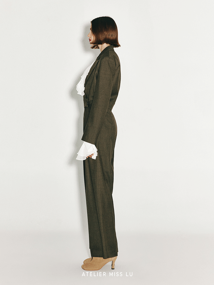 ATELIER MISS LU Lapel Suit Wool Wide-leg Jumpsuit - RICK.