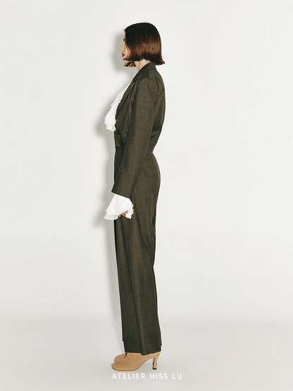 ATELIER MISS LU Lapel Suit Wool Wide-leg Jumpsuit - RICK.