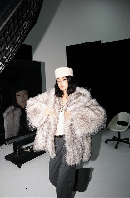 MEI SANGUAN Eco-Fur Lapel Loose Silhouette Jacket - JAXON