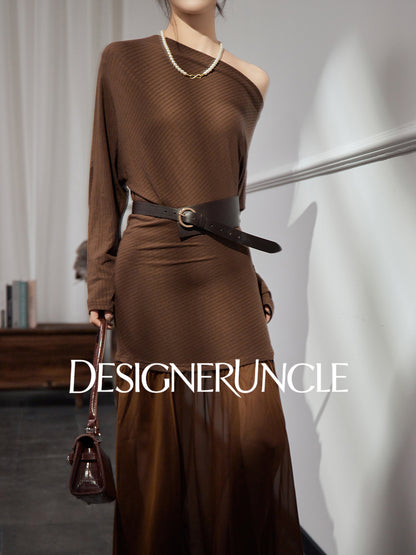 DGU "Qitu" coffee new design slim slimming high-end long skirt - Charles.