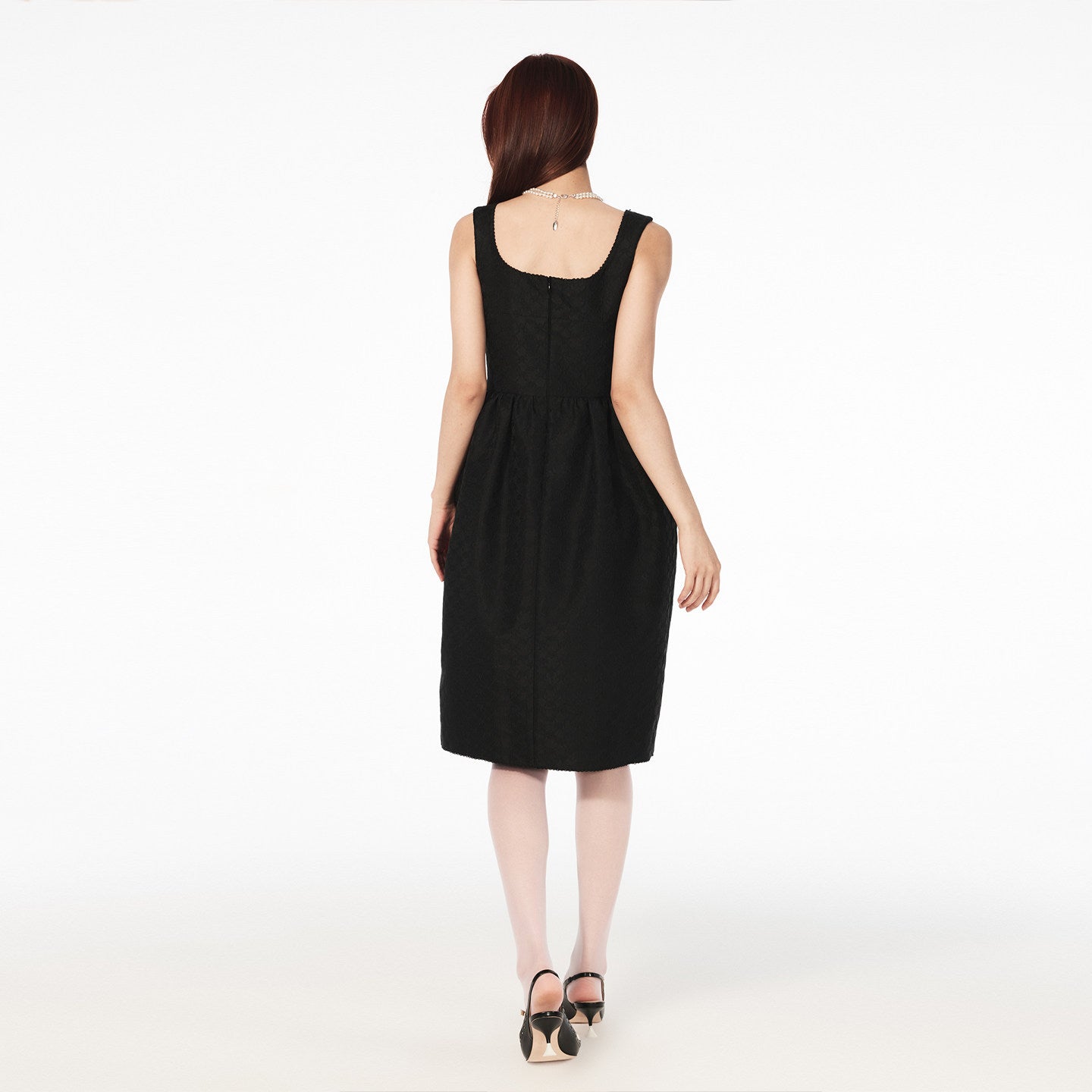 FAME Square Neck Bow Beaded Dress - LUCY